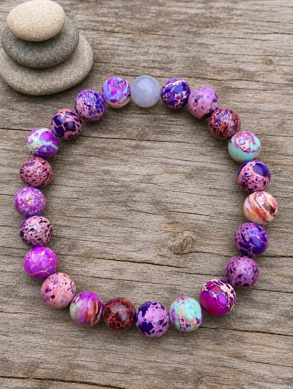Purple Sea Sediment Jasper Beads Stretch Bracelet - Hand Crafted